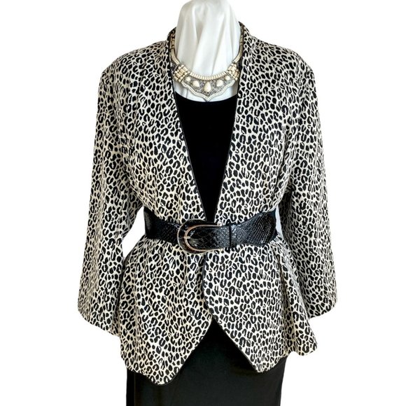Notations Tan Black Woven Leopard Print Open Front Waterfall Jacket Sz 2X Lined - Picture 1 of 16